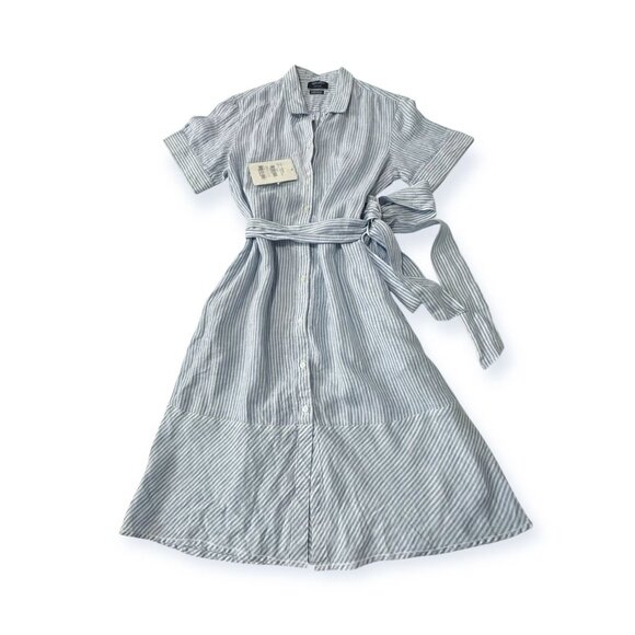 SAINT JAMES Christina Linen Striped Shirt Dress, Blue/white, Size 8 US/40 FR(EU) - Picture 6 of 16